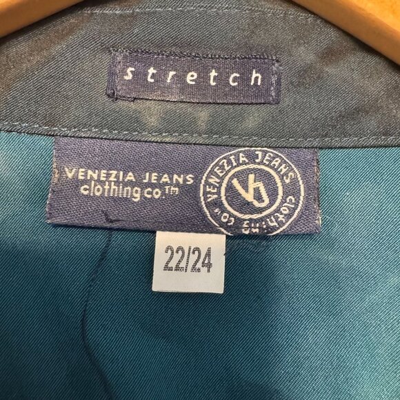 Venezia Jeans Womens Stretch Button Up Shirt Teal 3/4‎ Sleeve Size 22/24 Plus - Picture 5 of 6